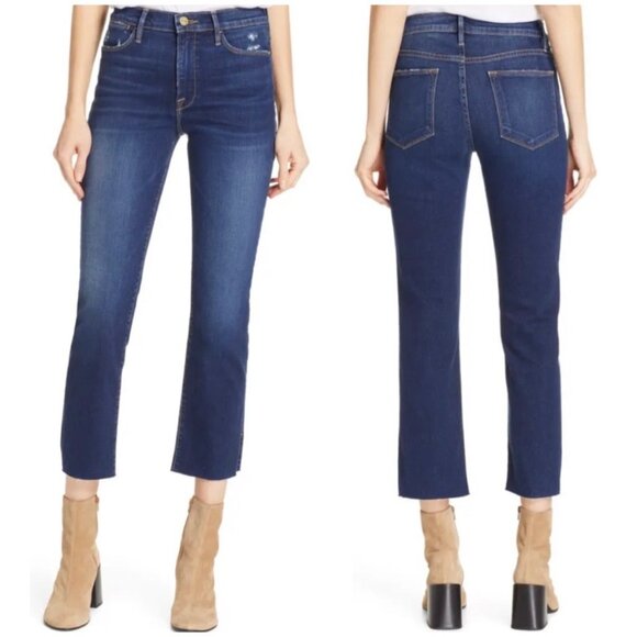 Frame Denim Denim - Frame Denim Womens Le High Rivet Ankle Straight Leg Jeans Mano Wash size 25